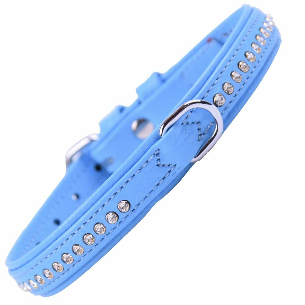 GogiPet® Swarovski dog collar in blue floater leather