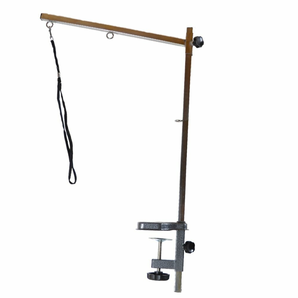 Holding frame for grooming tables with clamp and noose