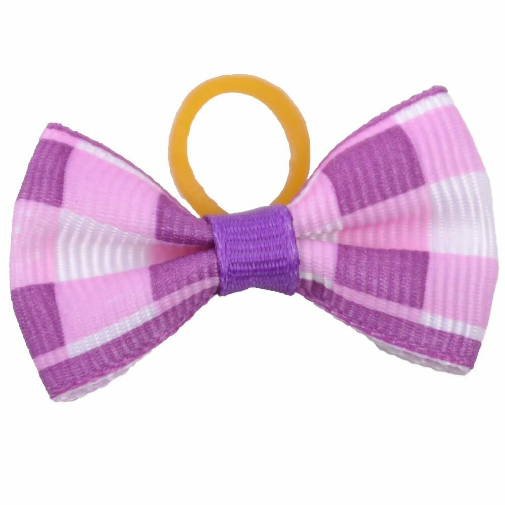 Dog bow with rubber ring - purple checkered by GogiPet