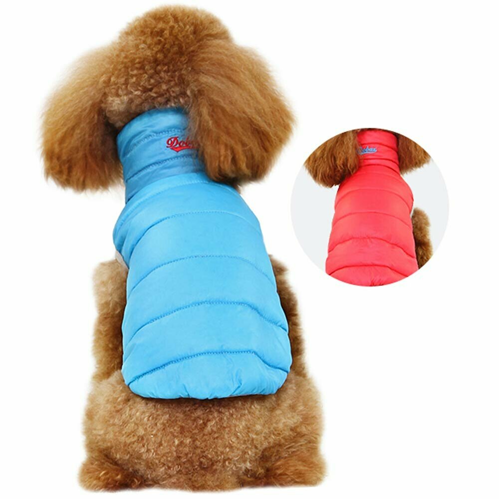 Blue or red down jacket for dogs - reversible jacket for dogs
