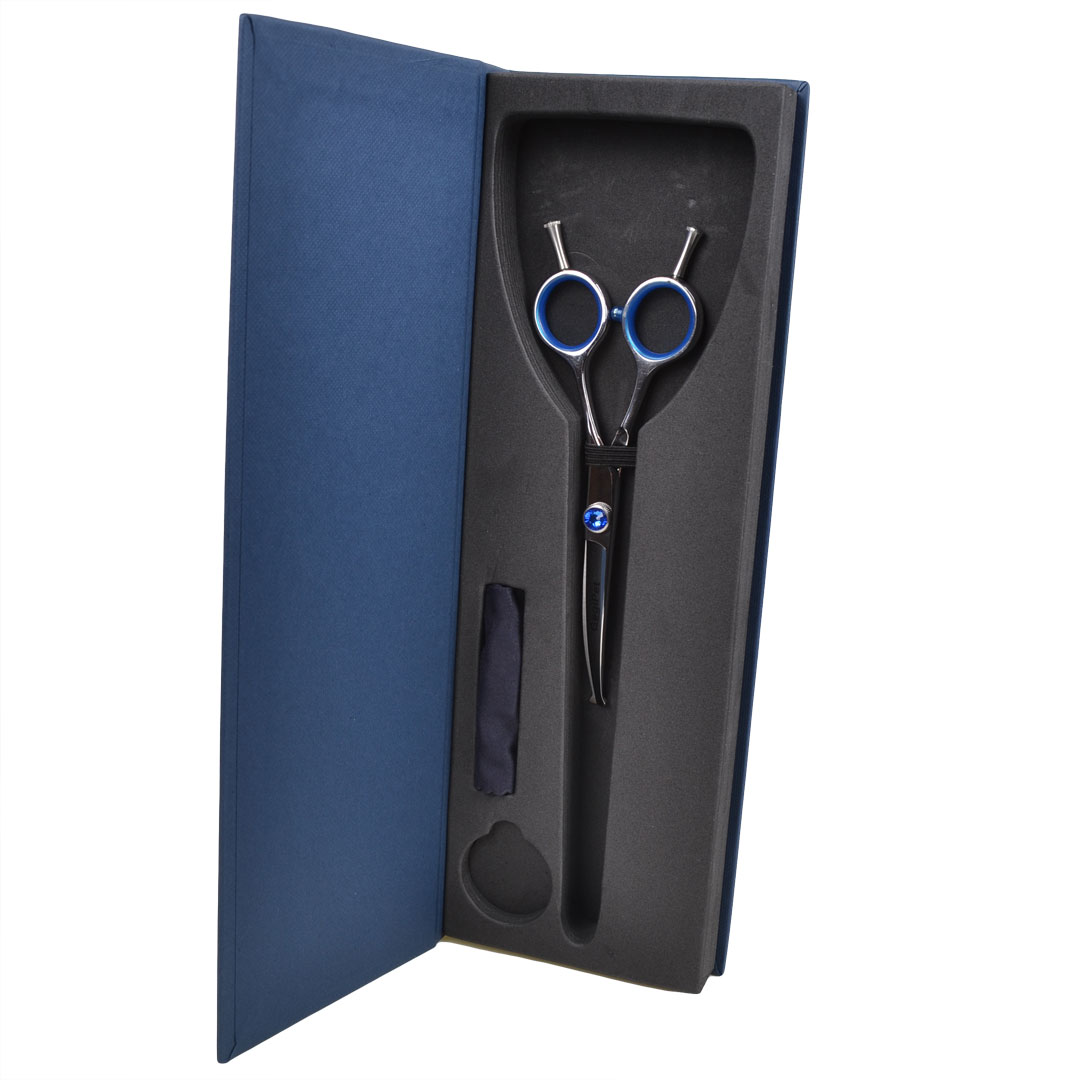 Curved paw scissors by GogiPet made of Japanese steel incl. scissors box and hair scissors cleaning cloth