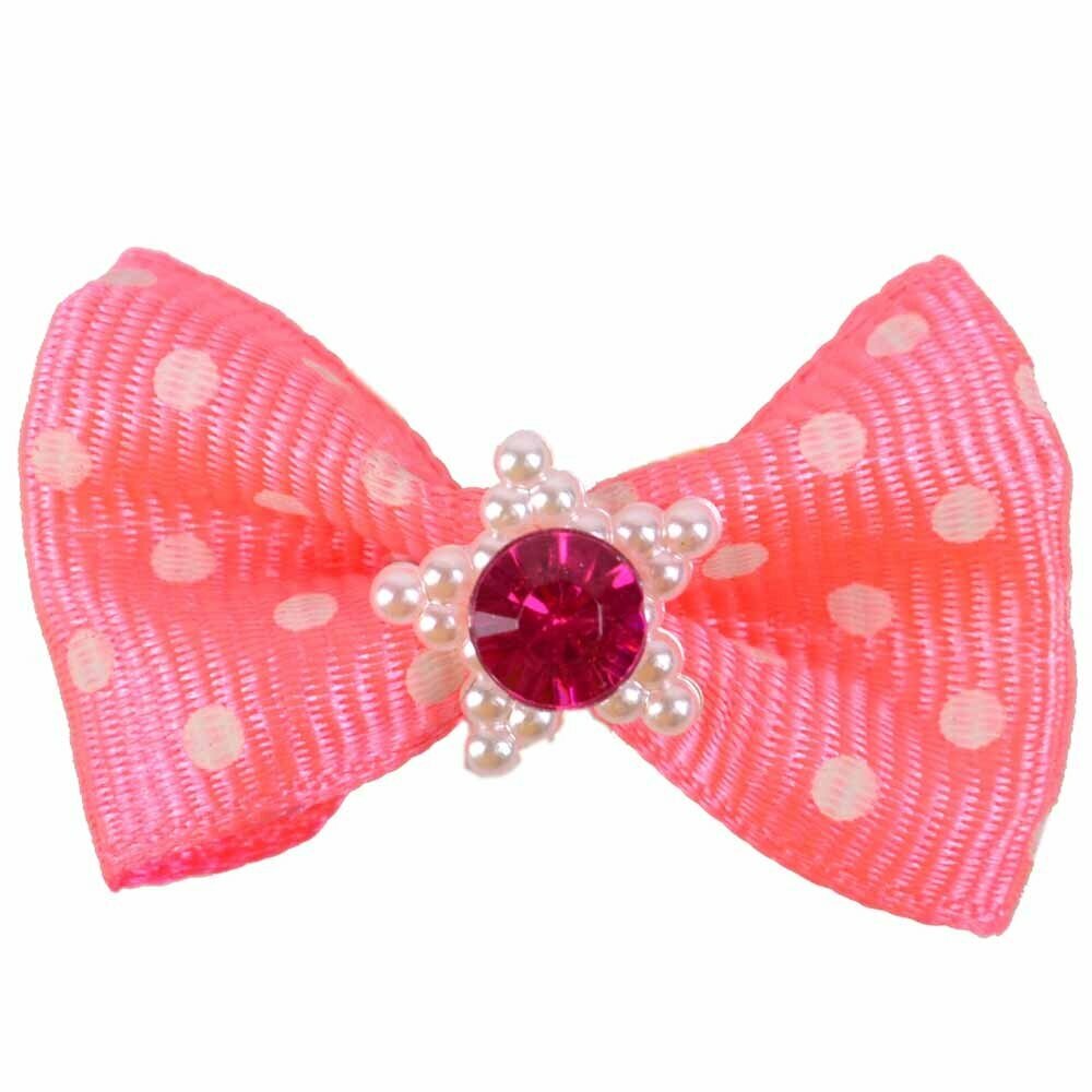 Handmade dog hair bow pink with dots by GogiPet®