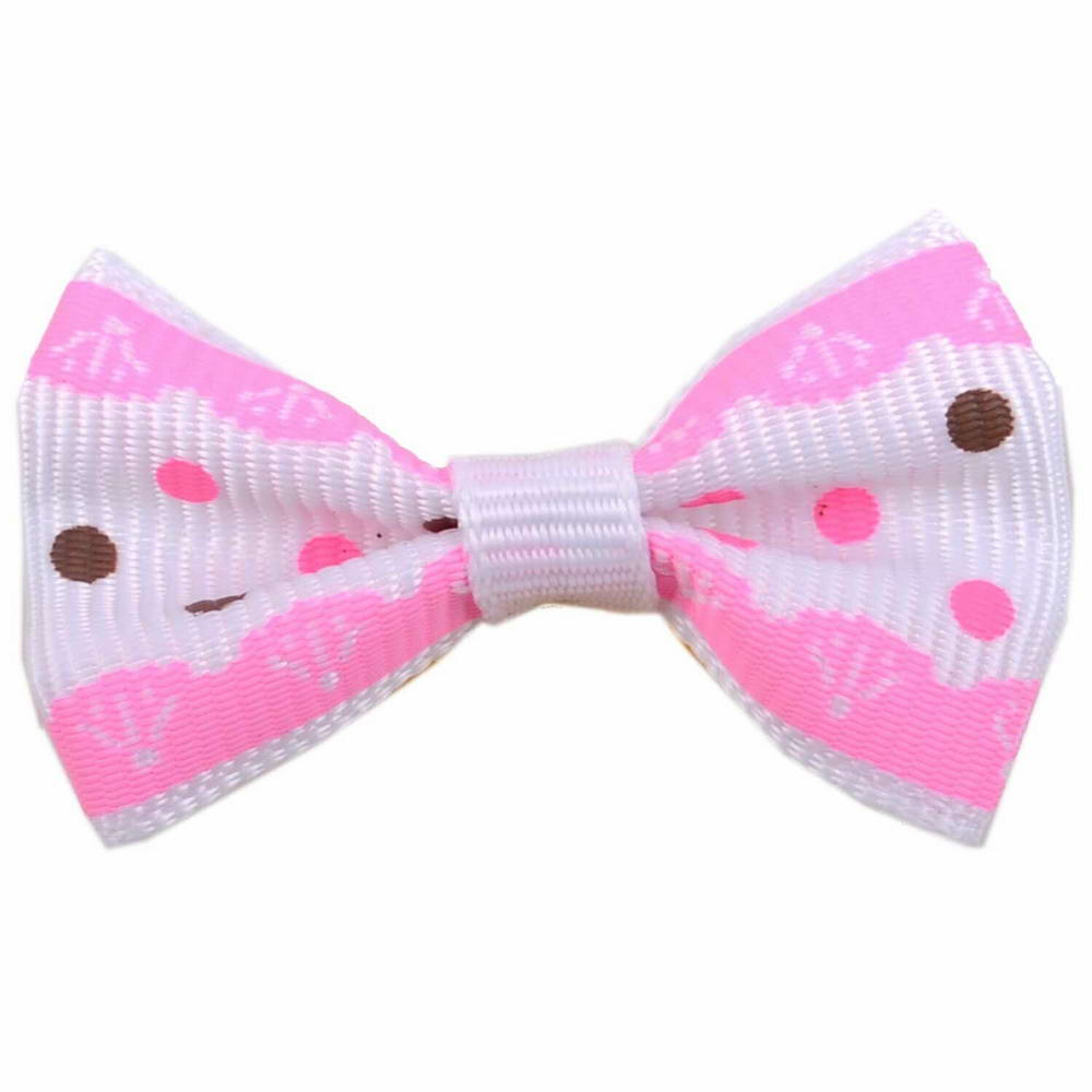 Dog bows with rubber hair soft pink with white sports by GogiPet