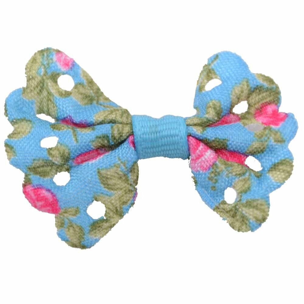 Handmade pet bow lightblue with roses by GogiPet