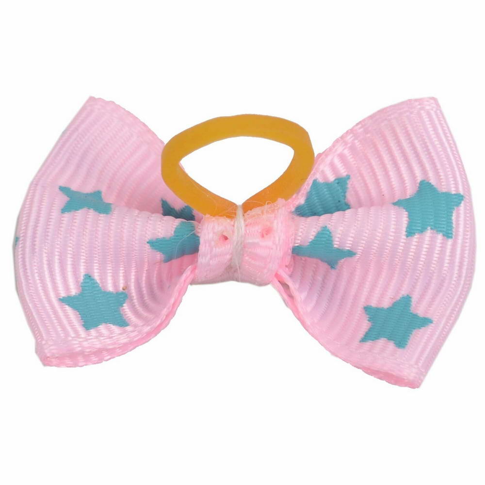 Dog hair bow rubberring Estrella soft pink with stars by GogiPet