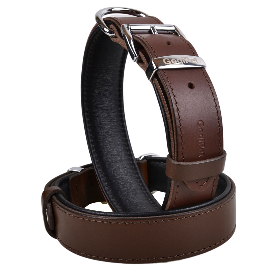Handmade GogiPet® First Class leather dog collar brown