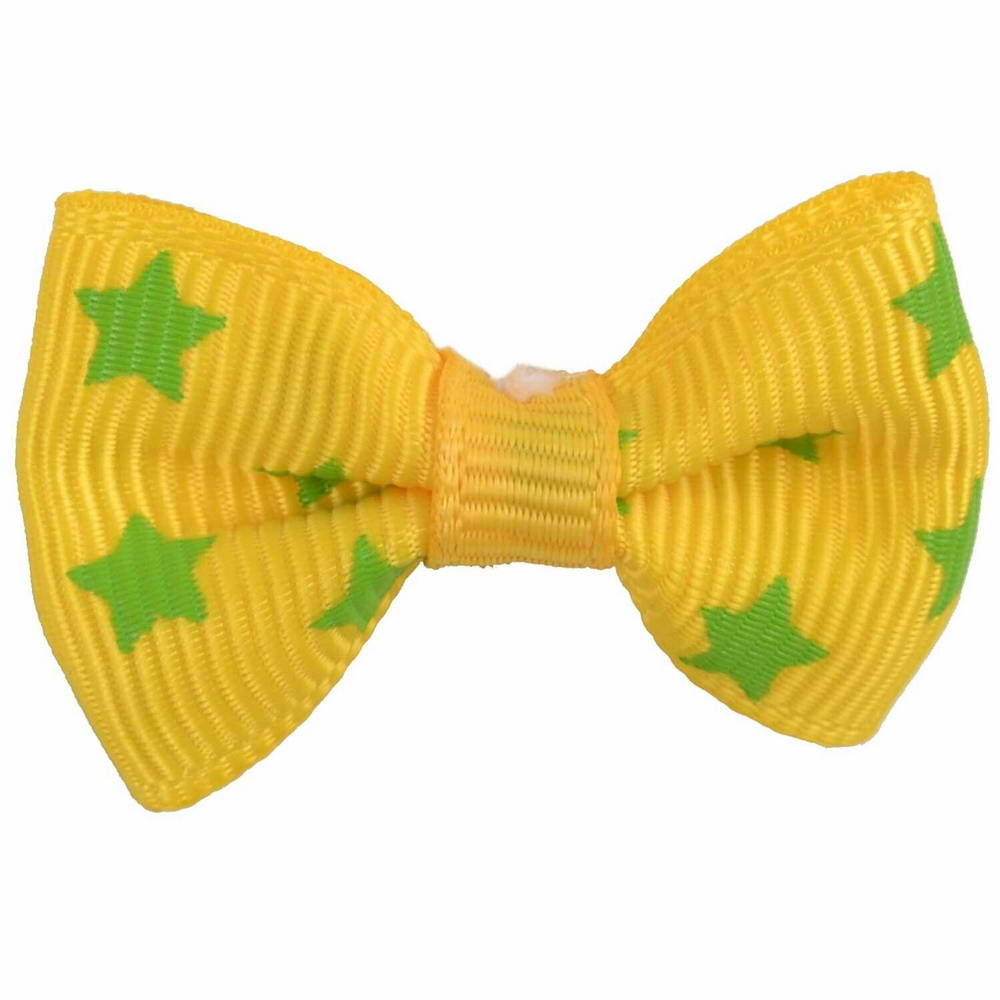 Handmade dog bow Estrella yellow with stars by GogiPet