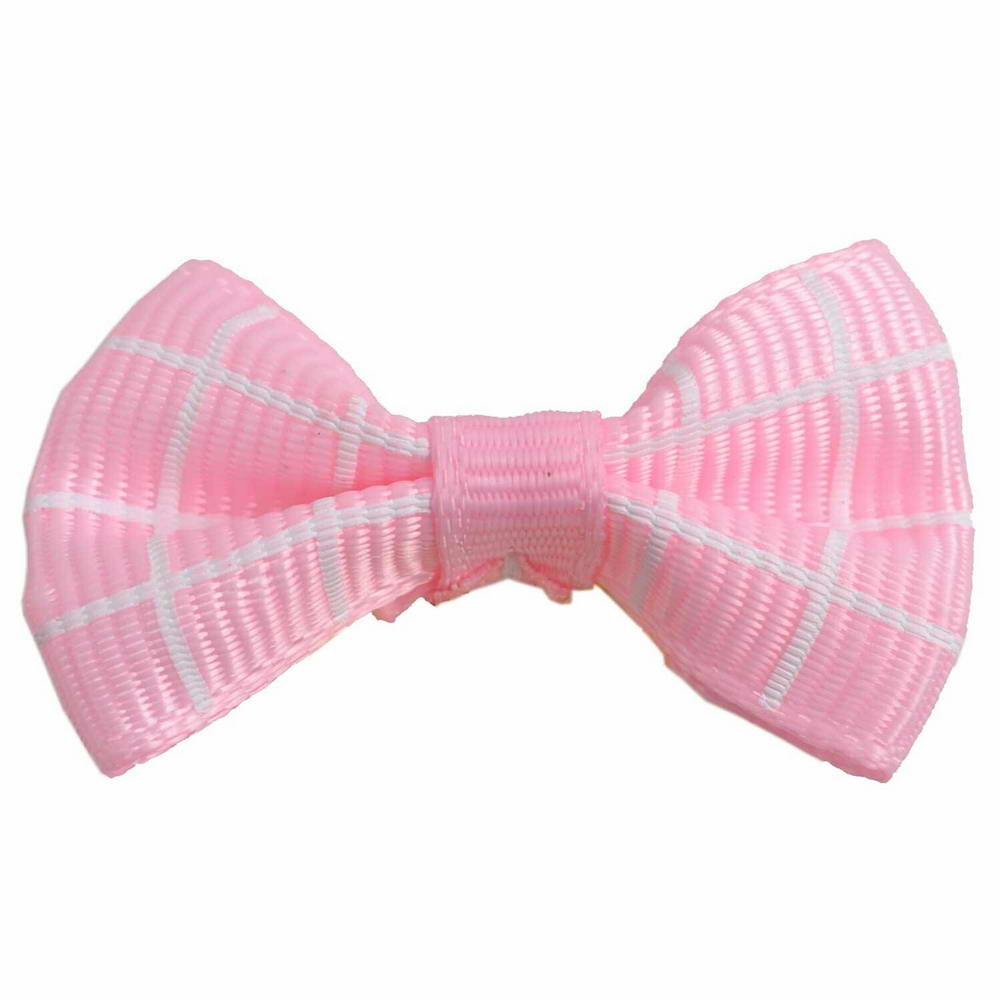 Handmade dog bow soft pink checkered by GogiPet