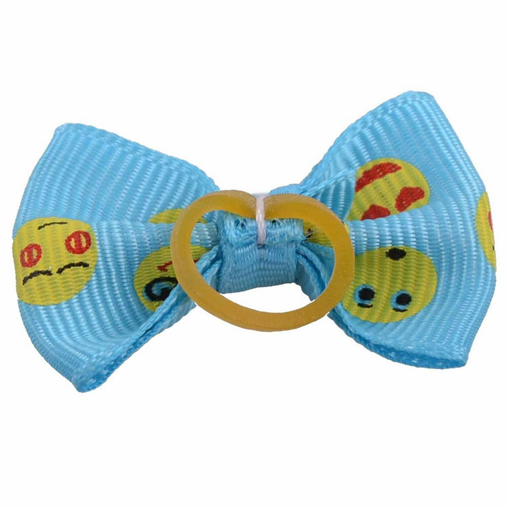 Dog hair bow rubberring light blue Smiley by GogiPet