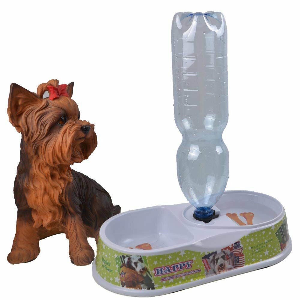 Automatic water dispenser for dogs with food cup green