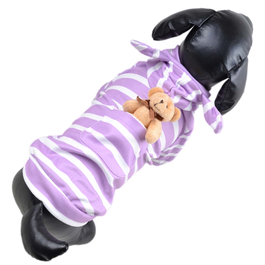 Teddy dog pullover with bear hood and cuddly bear for on the go