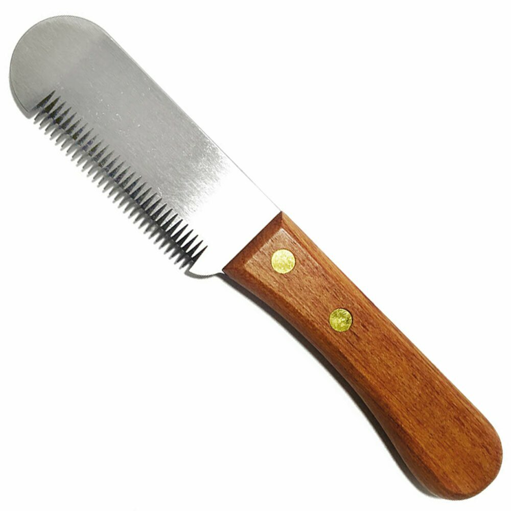 Left-handed stripping knife with 31 teeth medium with wooden handle