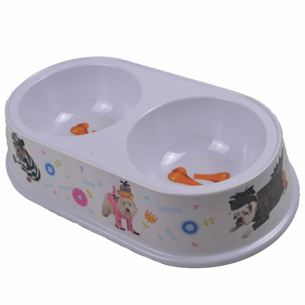 Double pet bowl 2 x 200 ml with dogs in Partyoutfit