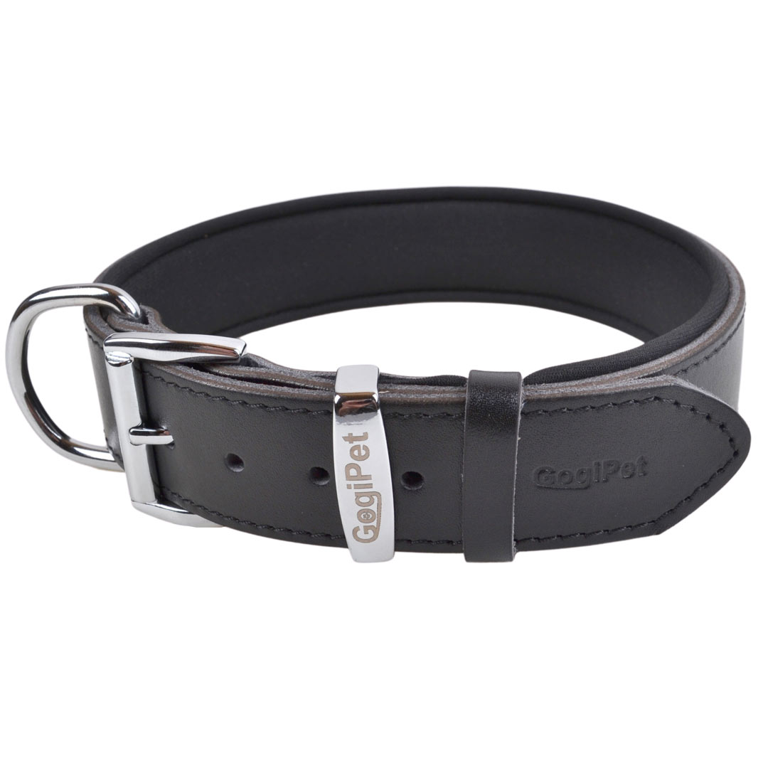 Comfortable black leather dog collar by GogiPet