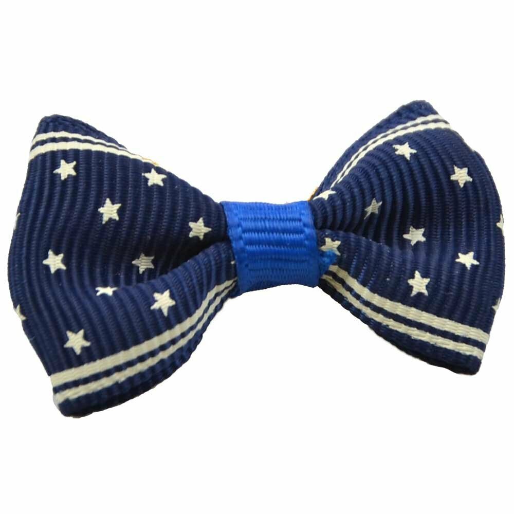 Handmade dog bow darkblue with stars by GogiPet