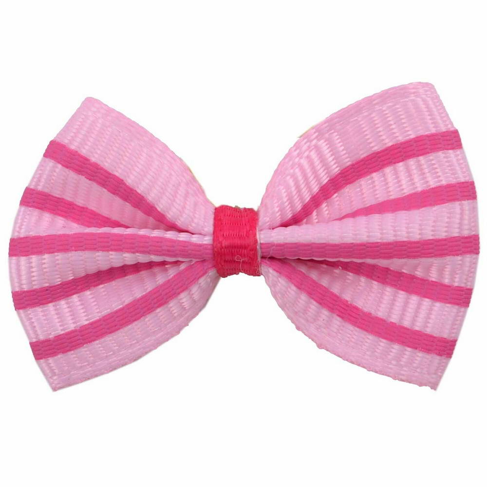 Handmade dog bow pink with pink stripes by GogiPet