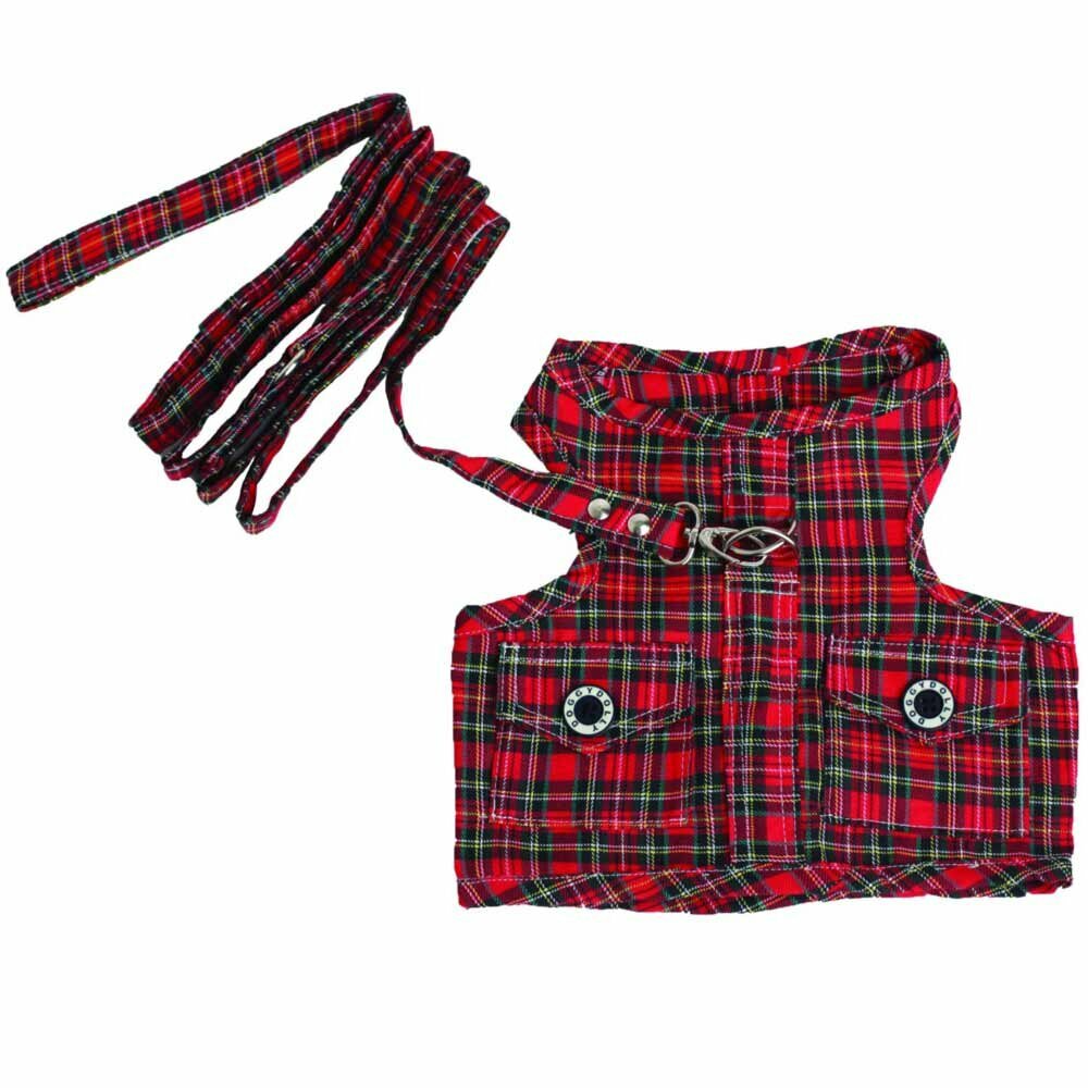 DoggyDolly Soft Harness red - green checkered