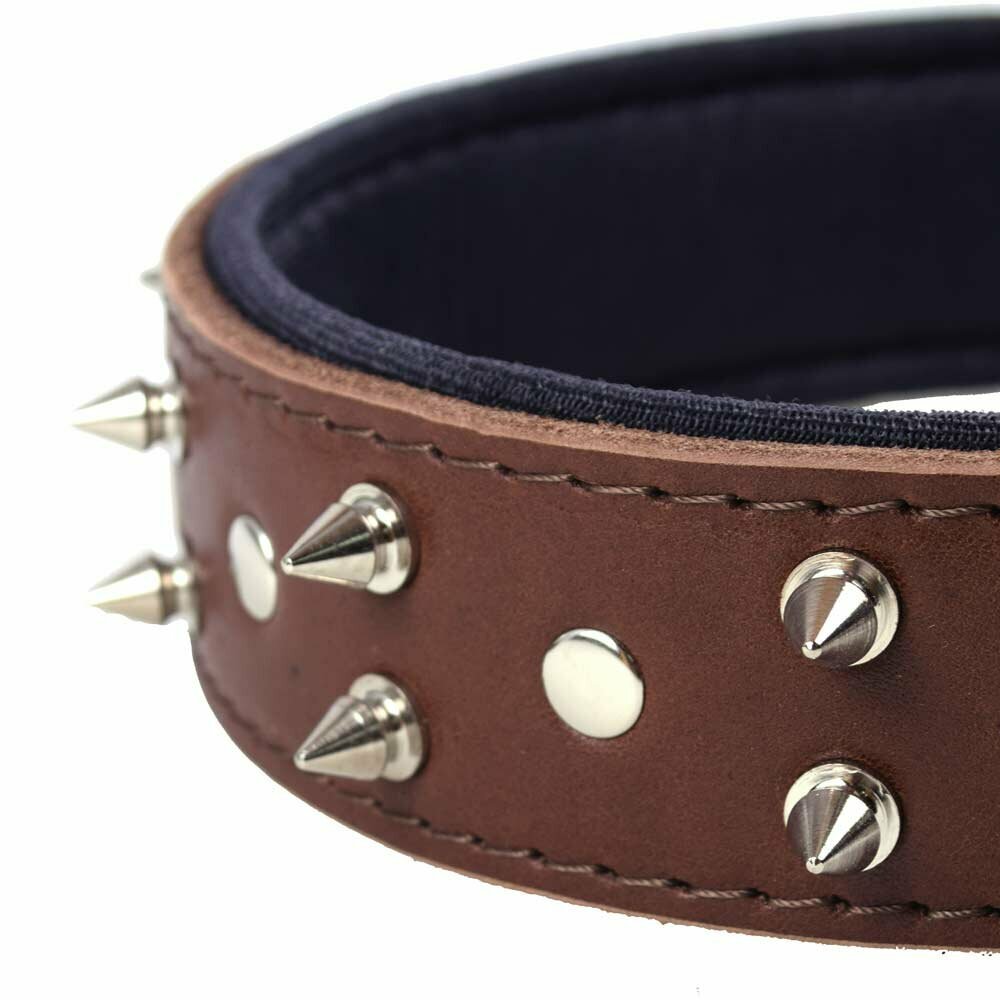 Brown spike leather dog collar 4 cm wide - Handmade spike dog collar