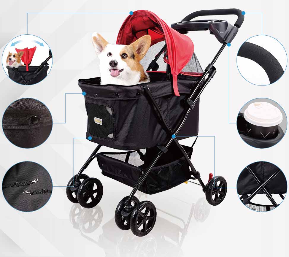 Kinderwagen für Hunde mit zahlreichen Funktionen