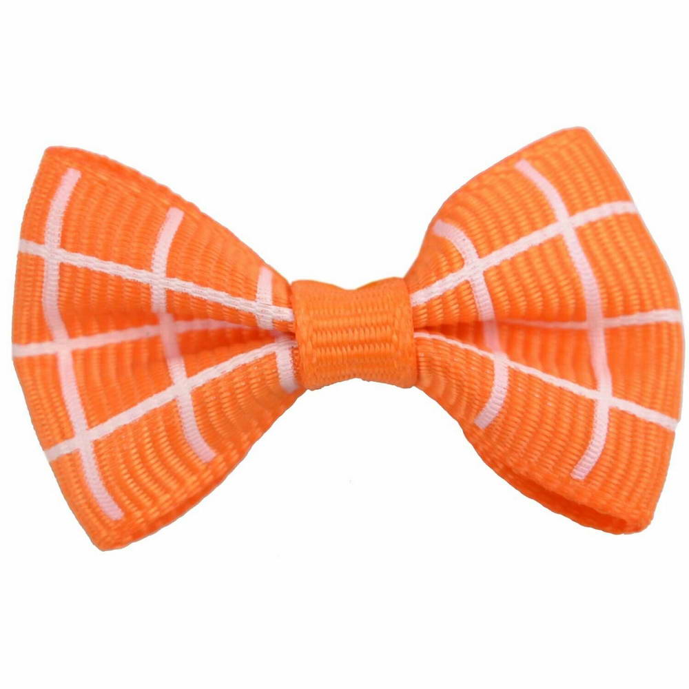 Handmade dog bow orange checkered by GogiPet