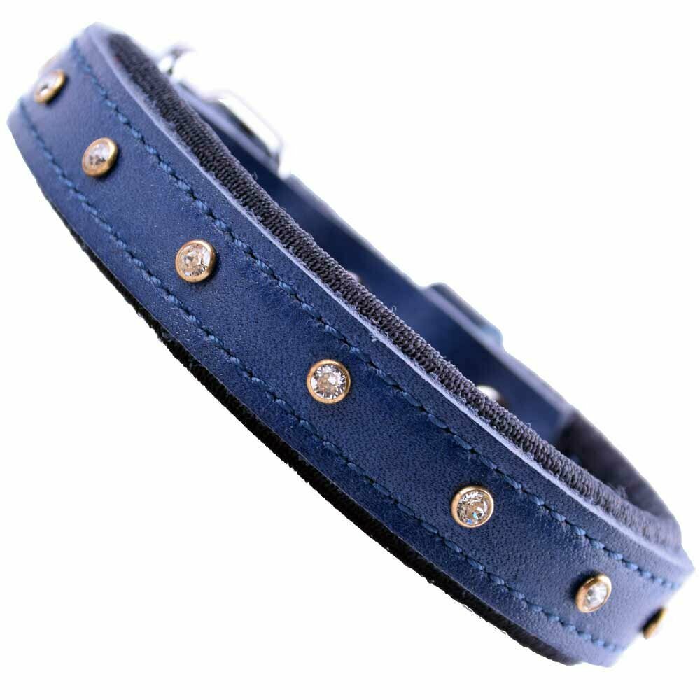 GogiPet® Swarovski leather dog collar blue