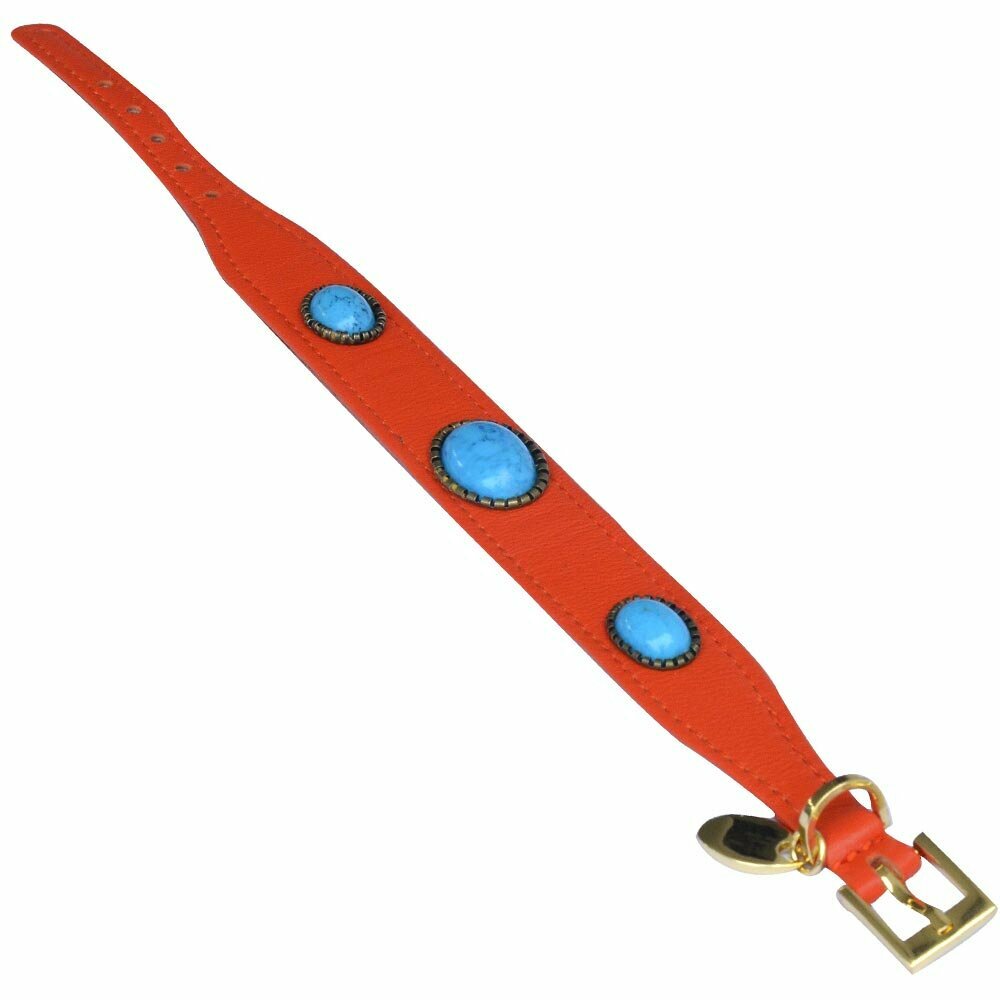 Leather dog collar Pocahontas Orange - Blue