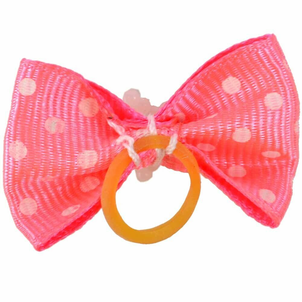 Dog bow with hair tie pink with dots by GogiPet