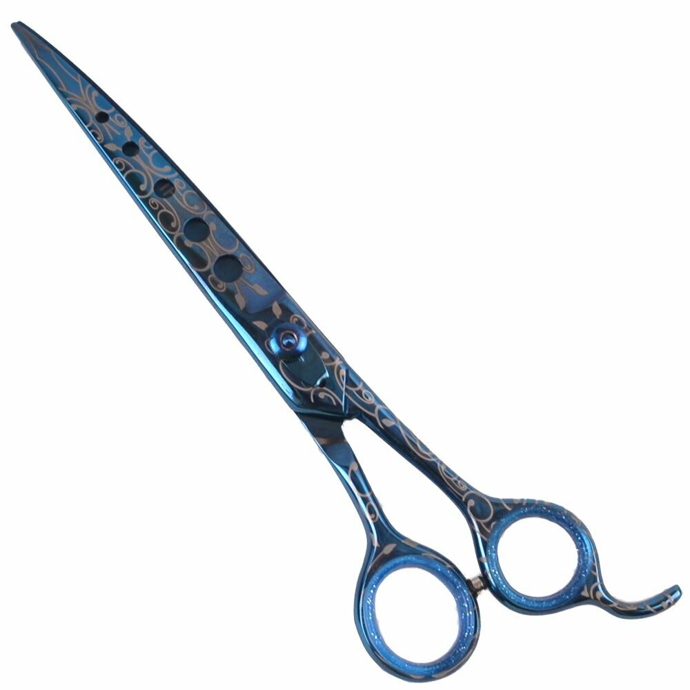 Designer Japanese dog scissors 22 cm 8,5 inch Titanium blue extra light curved