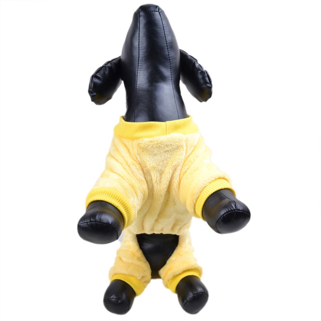 4 leg dog pullover as house suit, jogger or warm dog pyjamas with carrot on the shoulder