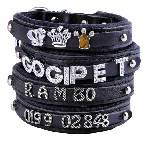Genuine leather name collars for letters, numbers and motifs