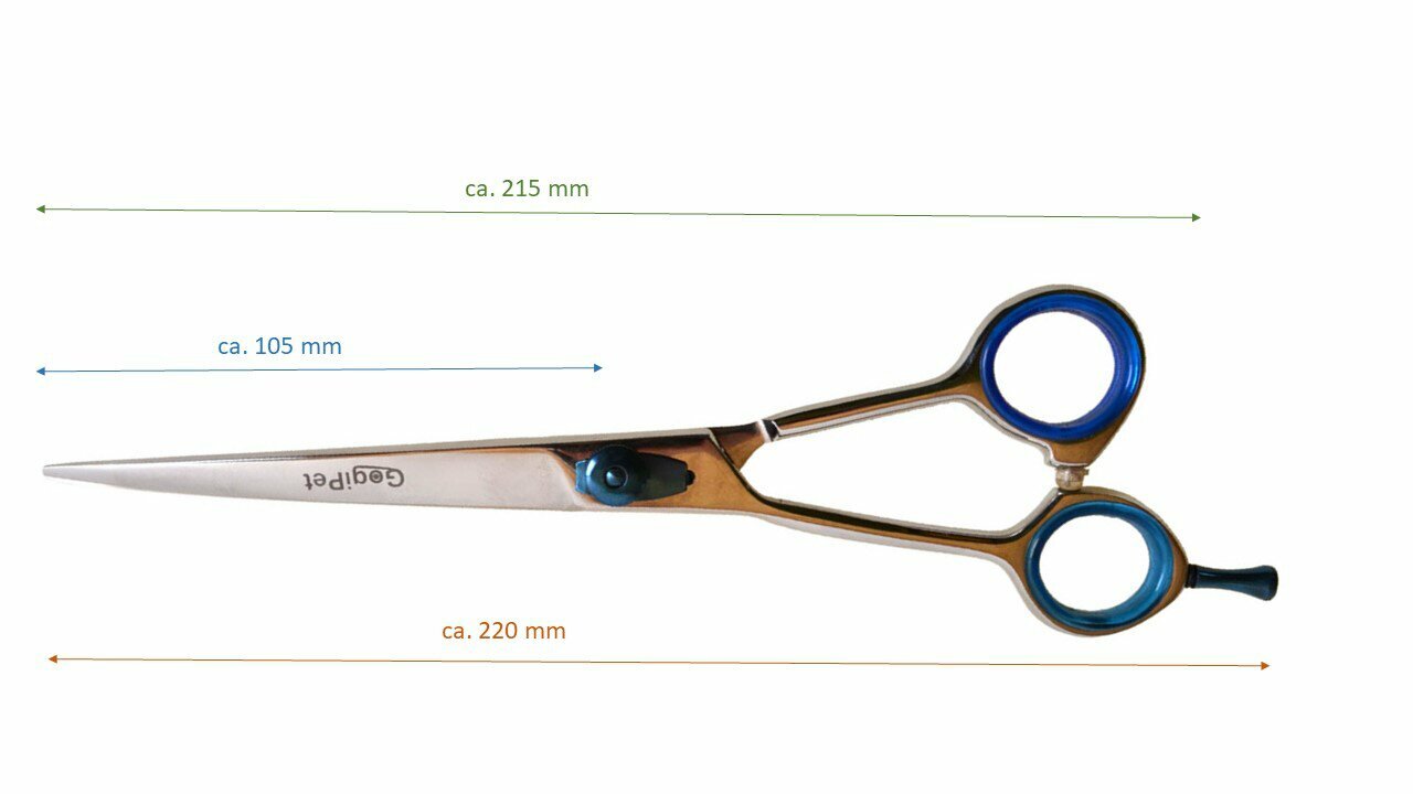 Dimensions of the GogiPet dog scissors made of Japanese steel for left-handers
