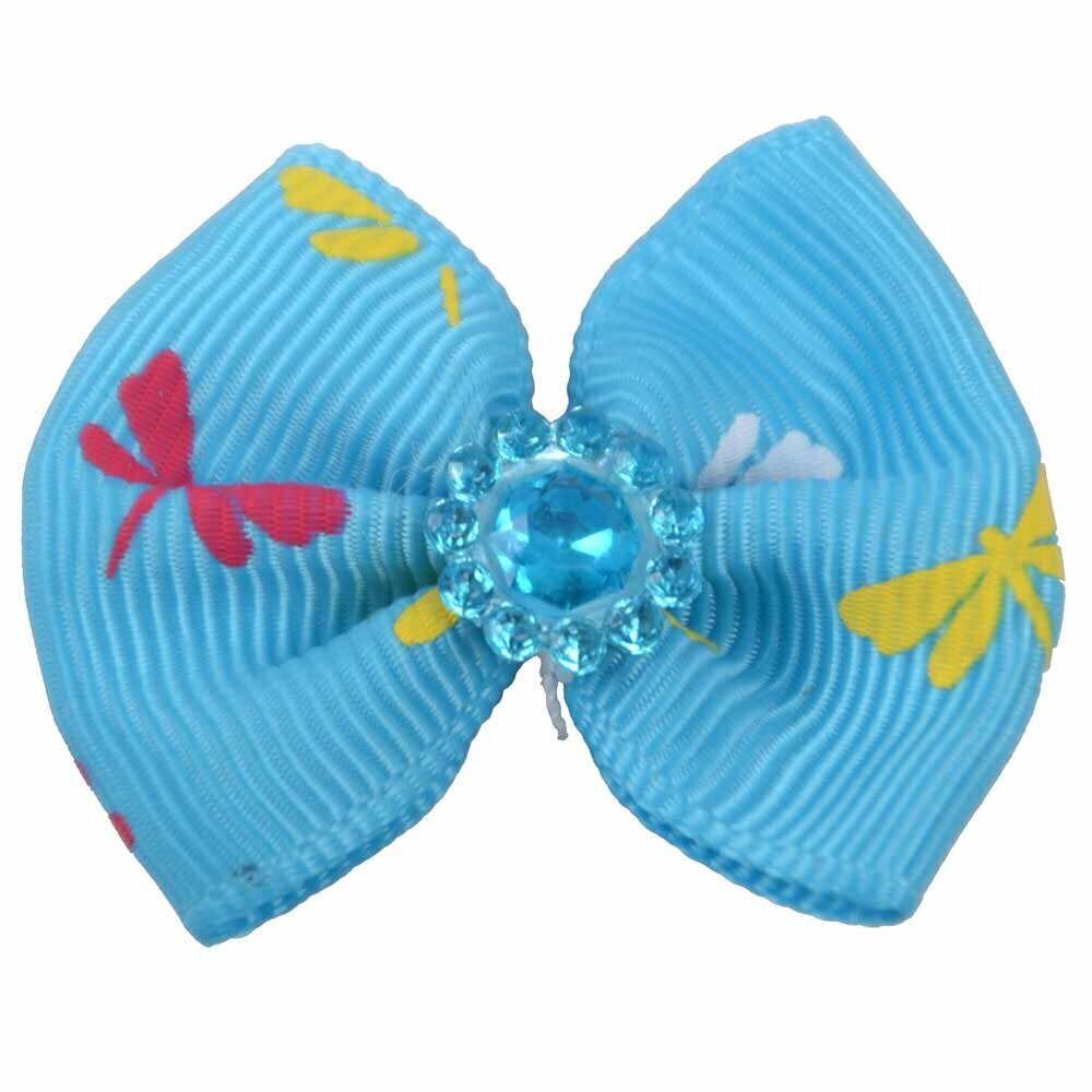 Handmade dog mesh light blue with stone and dragonfly by GogiPet