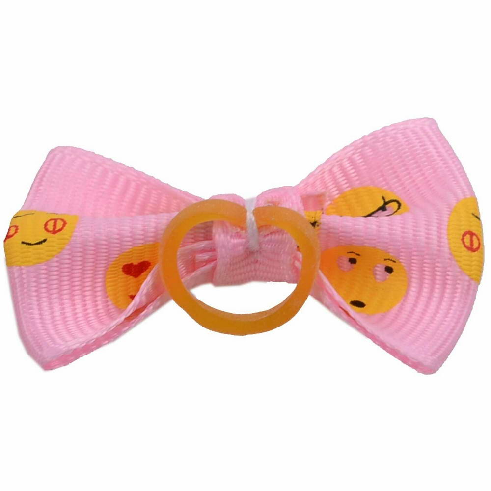 Dog hair bow rubberring baby Pink Smiley by GogiPet