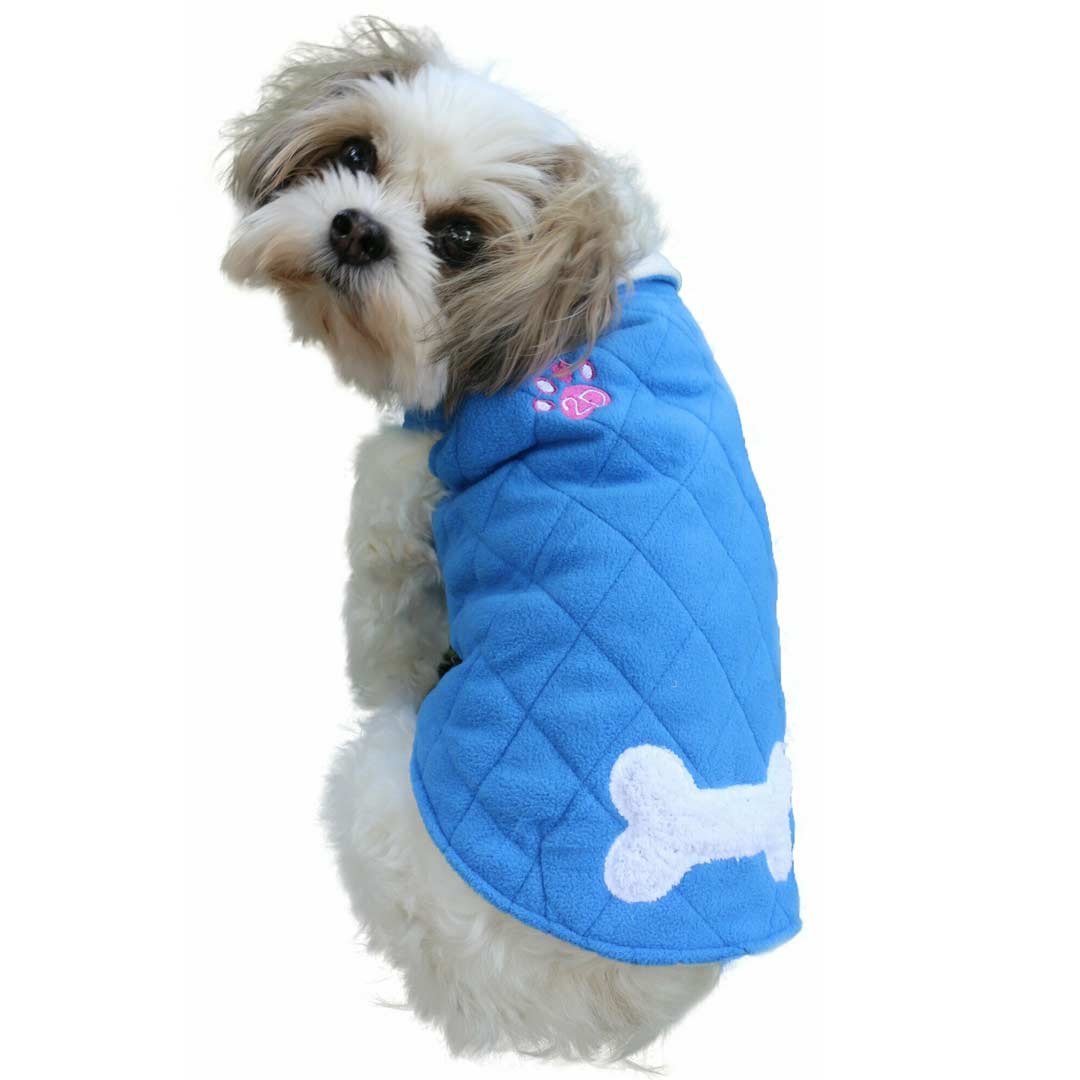 Warm dog coat blue with bones and paw aufgestickter by DoggyDolly