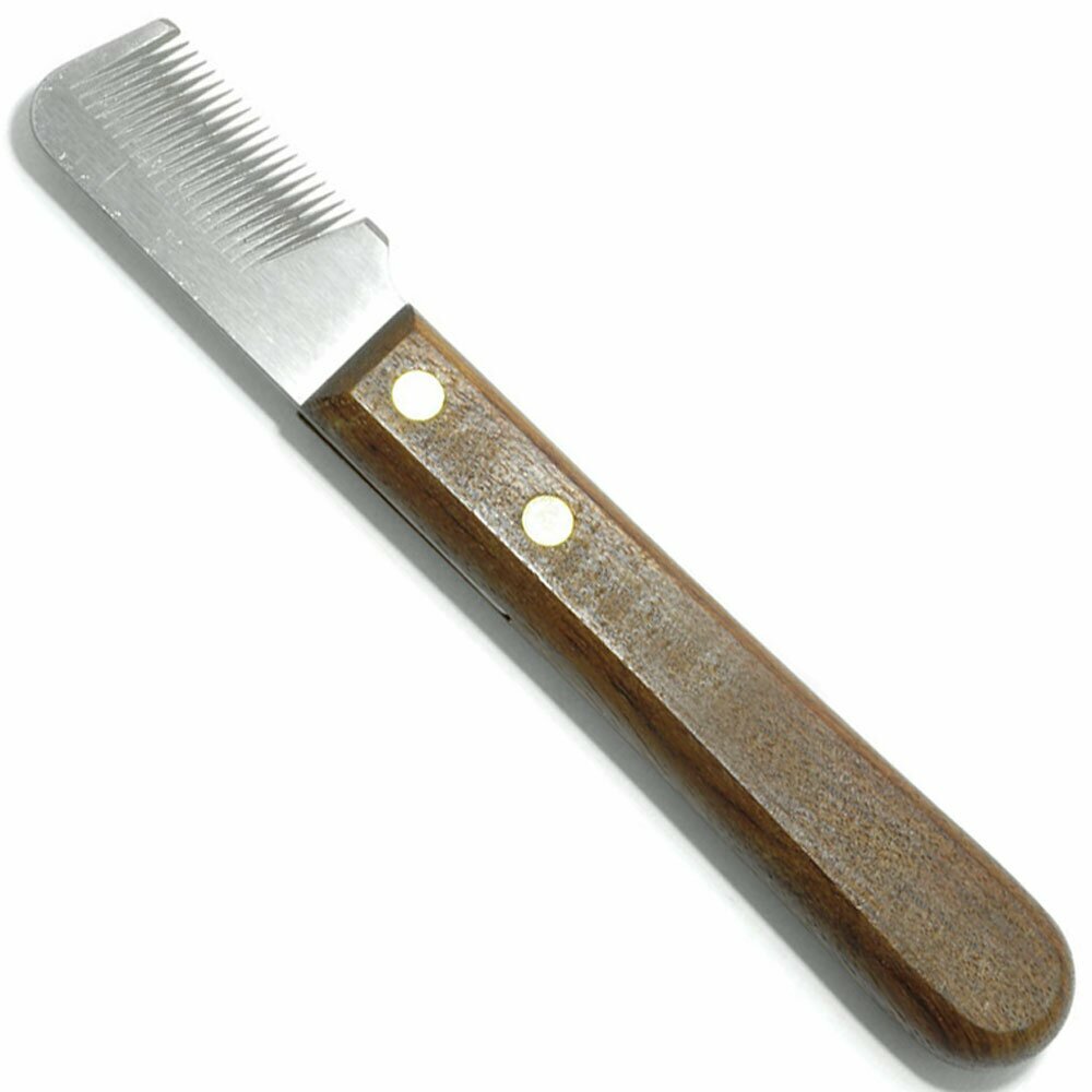 Left-handed stripping knife with 21 short teeth medium with wooden handle