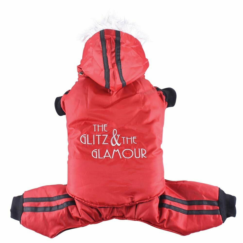 red snow suit for dogs - dog anorak with shrinkable trousers and shrinkable hood - DoggyDolly W102 