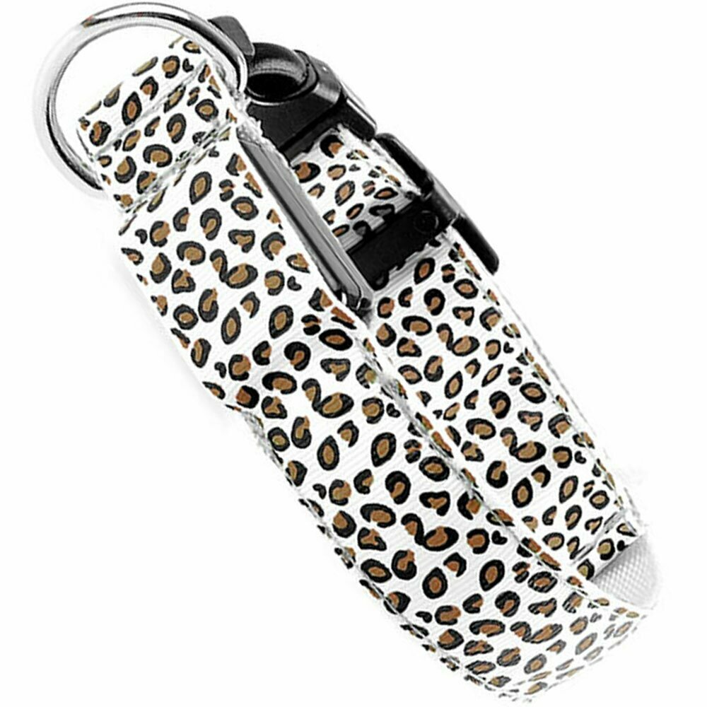 White leopard dog collar with LED light of GogiPet® XL