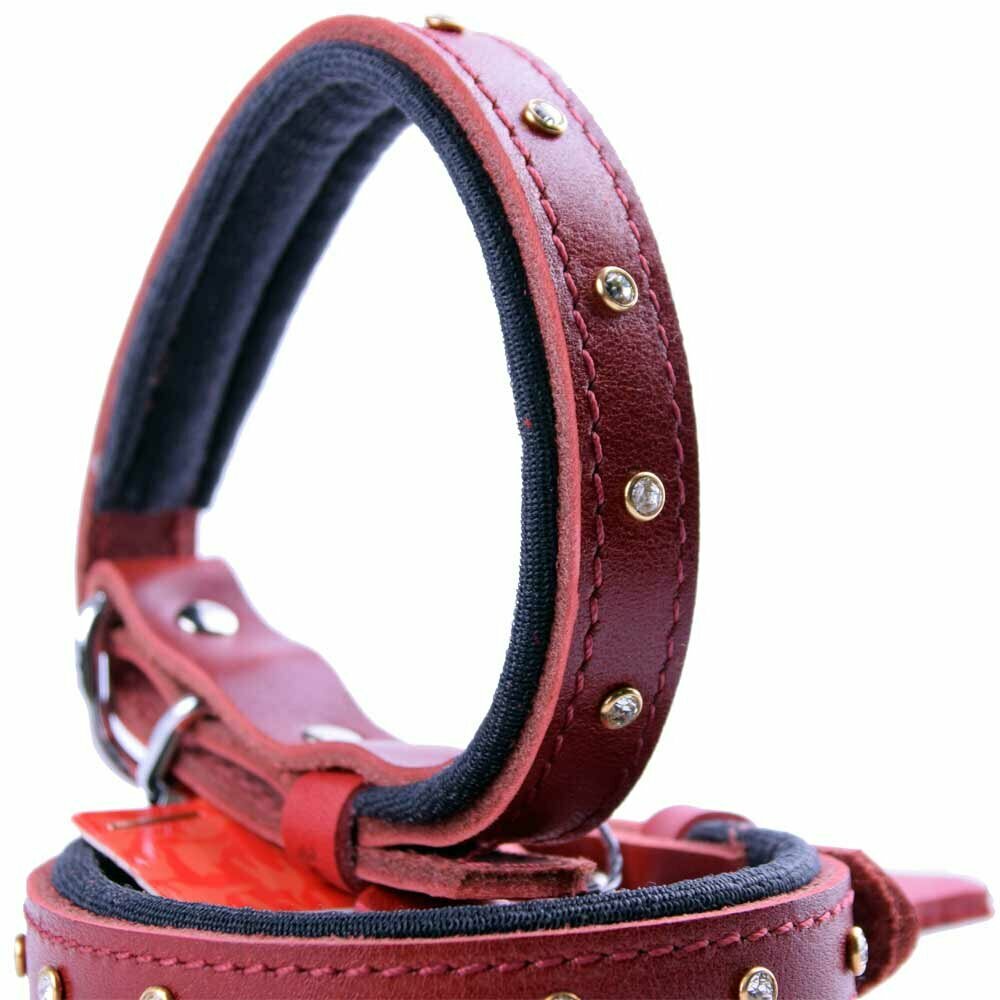 Swarovski crystal leather dog collar red