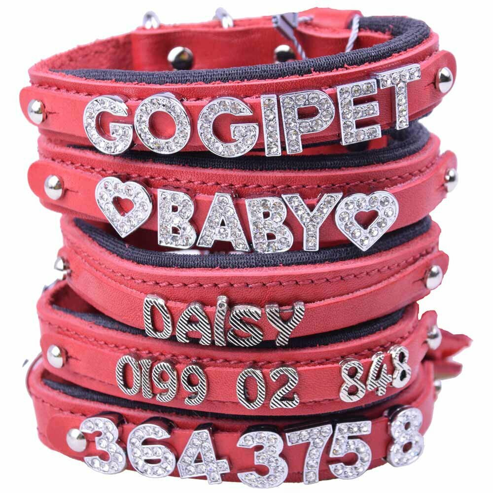 Red leather name tags from GogiPet