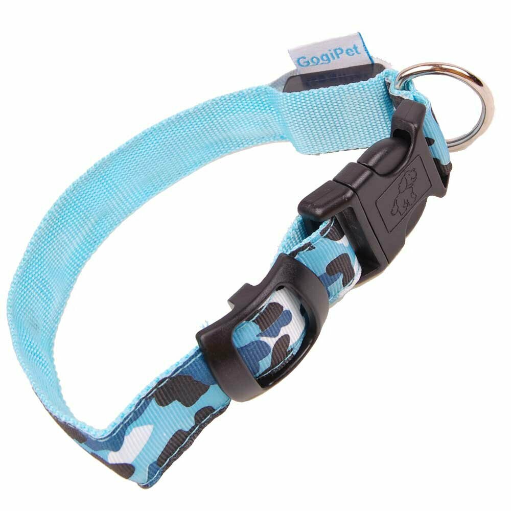 GogiPet ® glowing and flashing LED dog collar camouflage blue XL adjustable