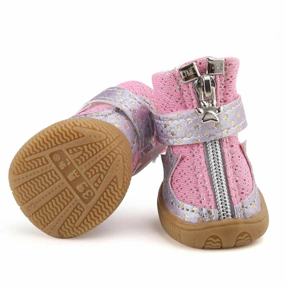 Dog shoes Pink Stars with rubber sole