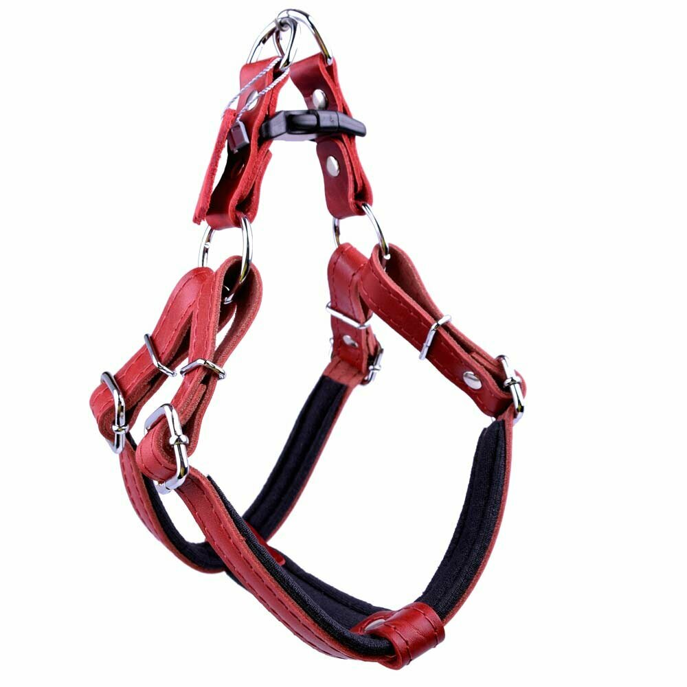 GogiPet® comfort leather chest harness red M