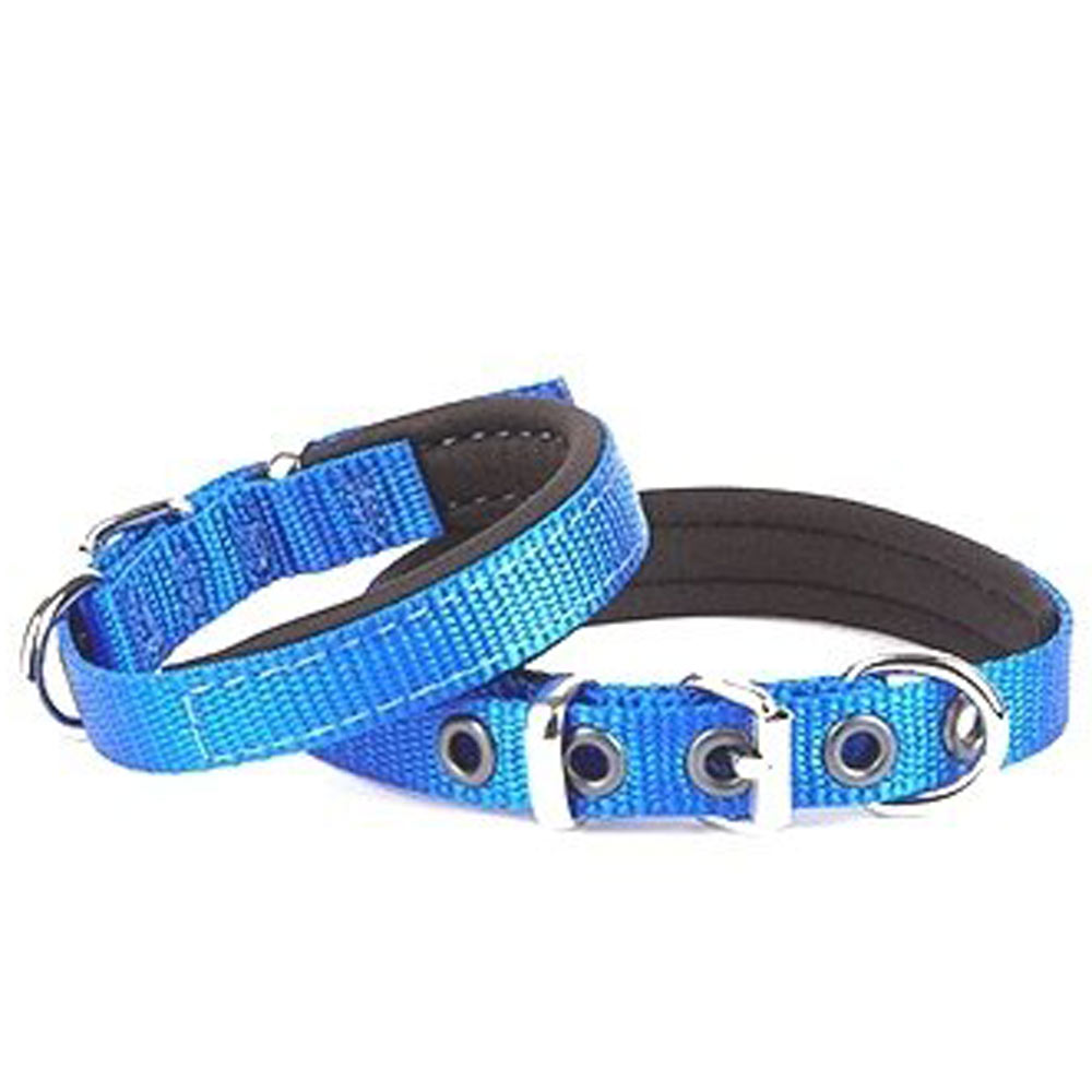 Padded GogiPet® comfort textile dog collar blue-1.5 x 20 - 25 cm