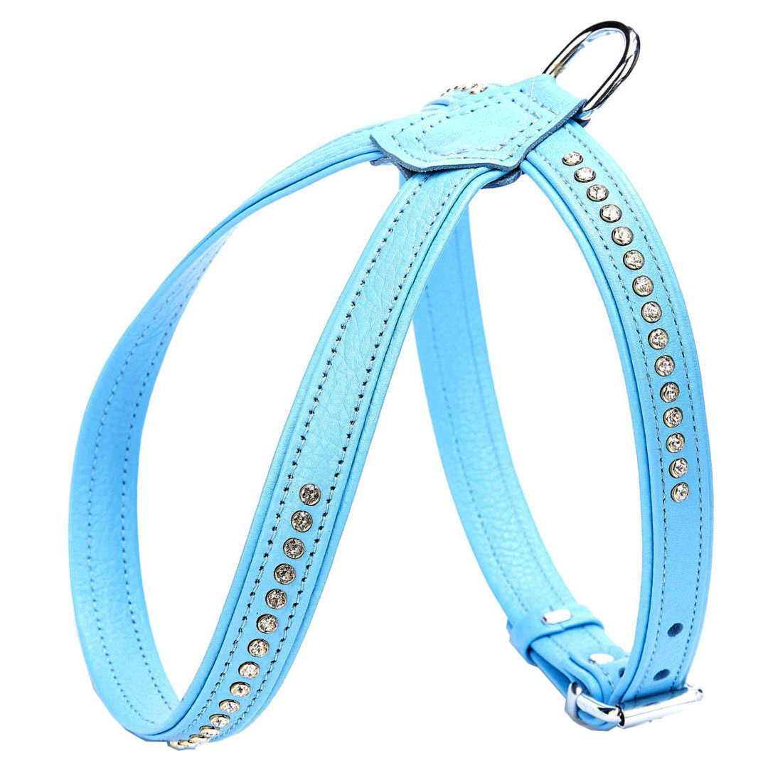 Wonderful Swarovski harness made of blue floater leather - GogiPet Swarovski dog harness