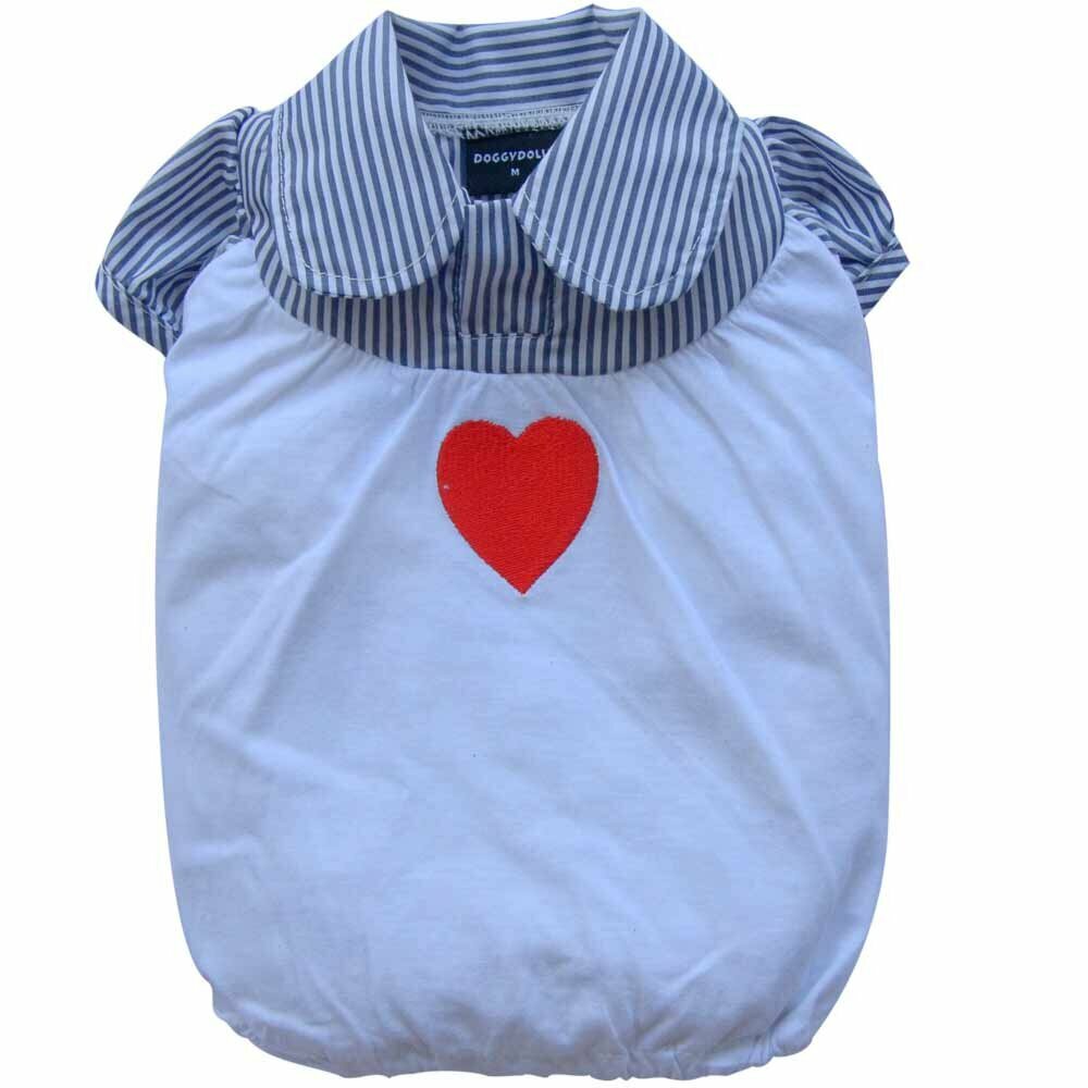 Dog shirt with heart blue striped