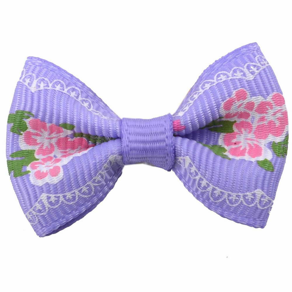 Handmade dog bow purple with flowers by GogiPet
