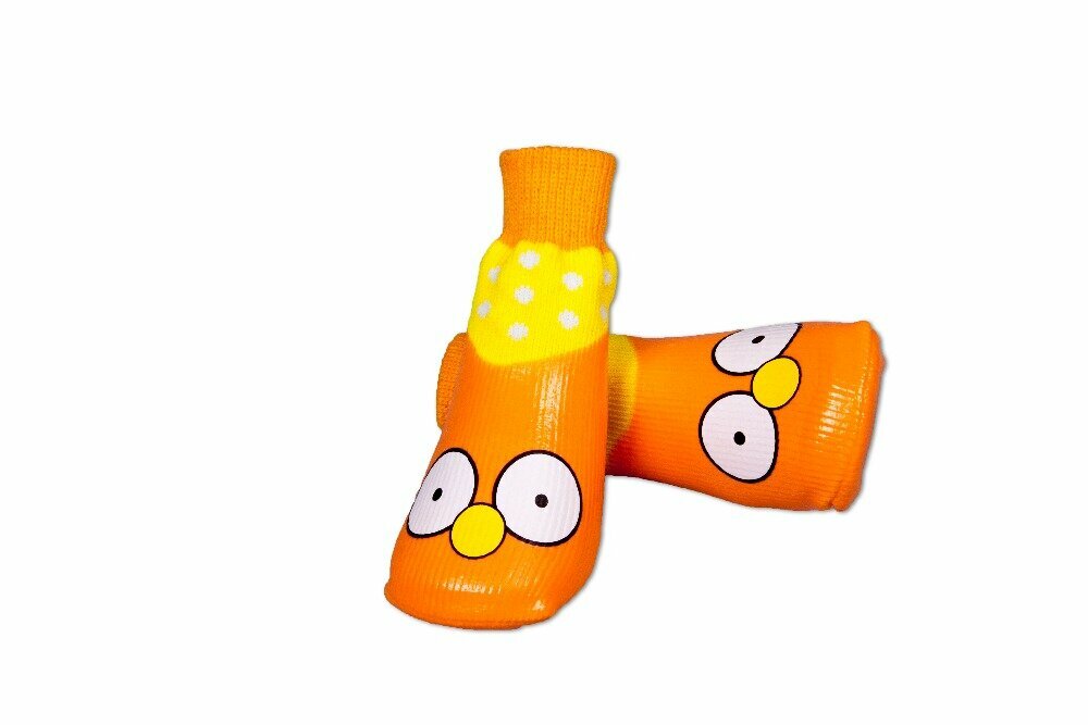 Orange Birdy dog boots with face