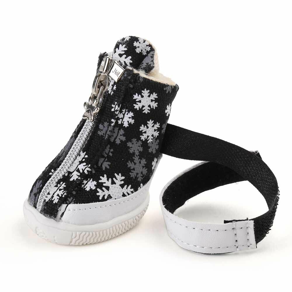 Warm dog shoes black with fur lining