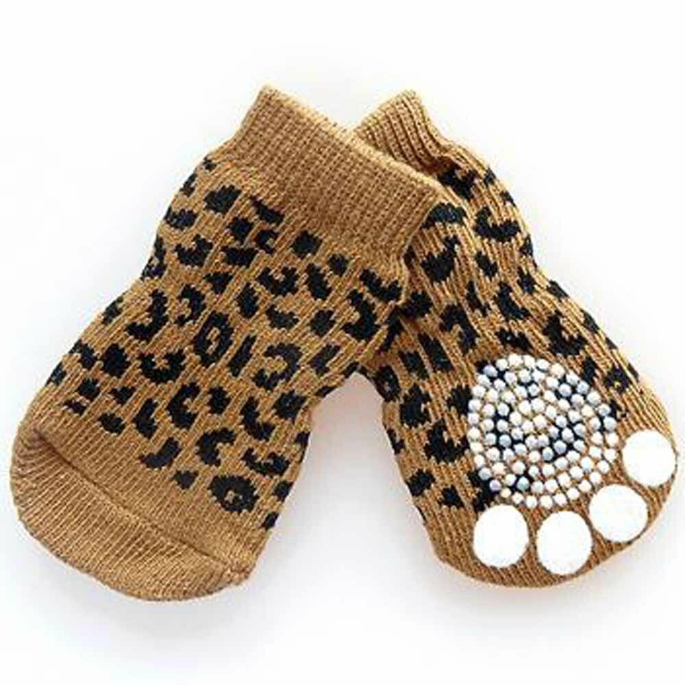Anti-slip dog socks brown cheetah