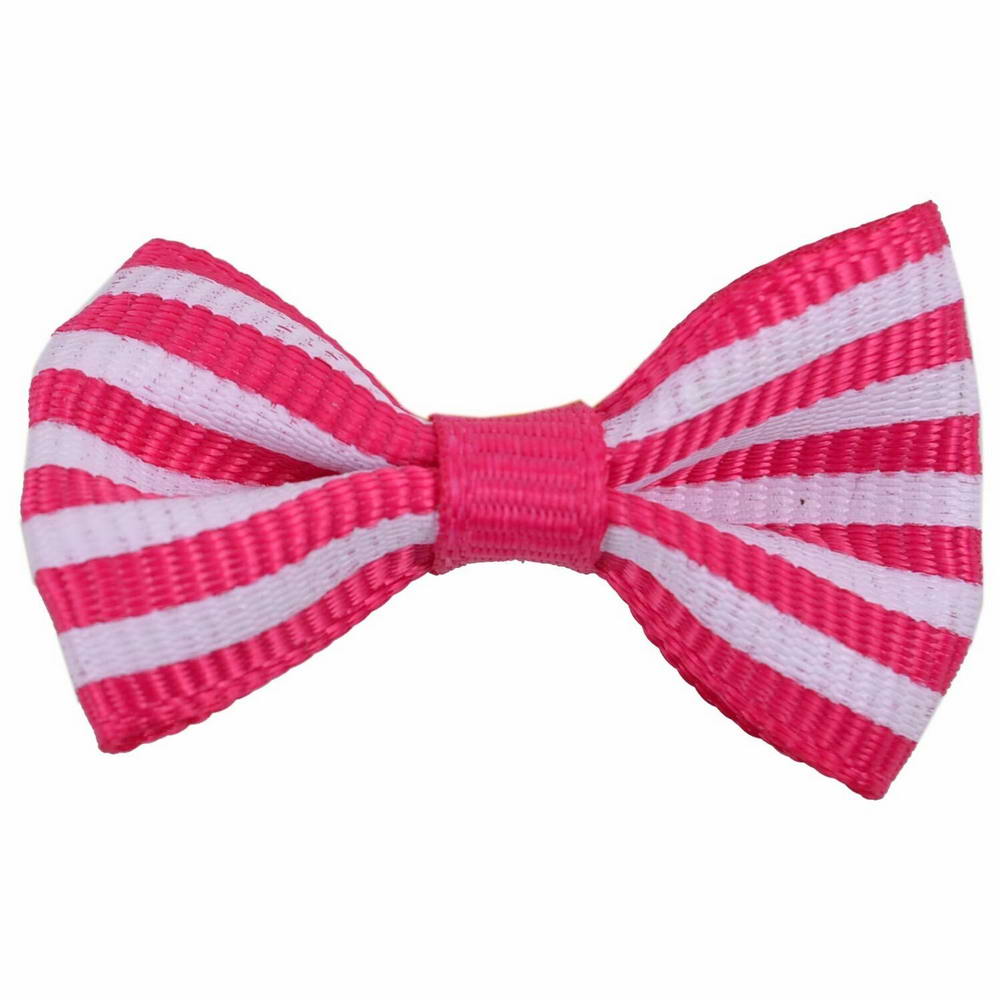 Handmade dog bow Marion dartk pink and white striped by GogiPet